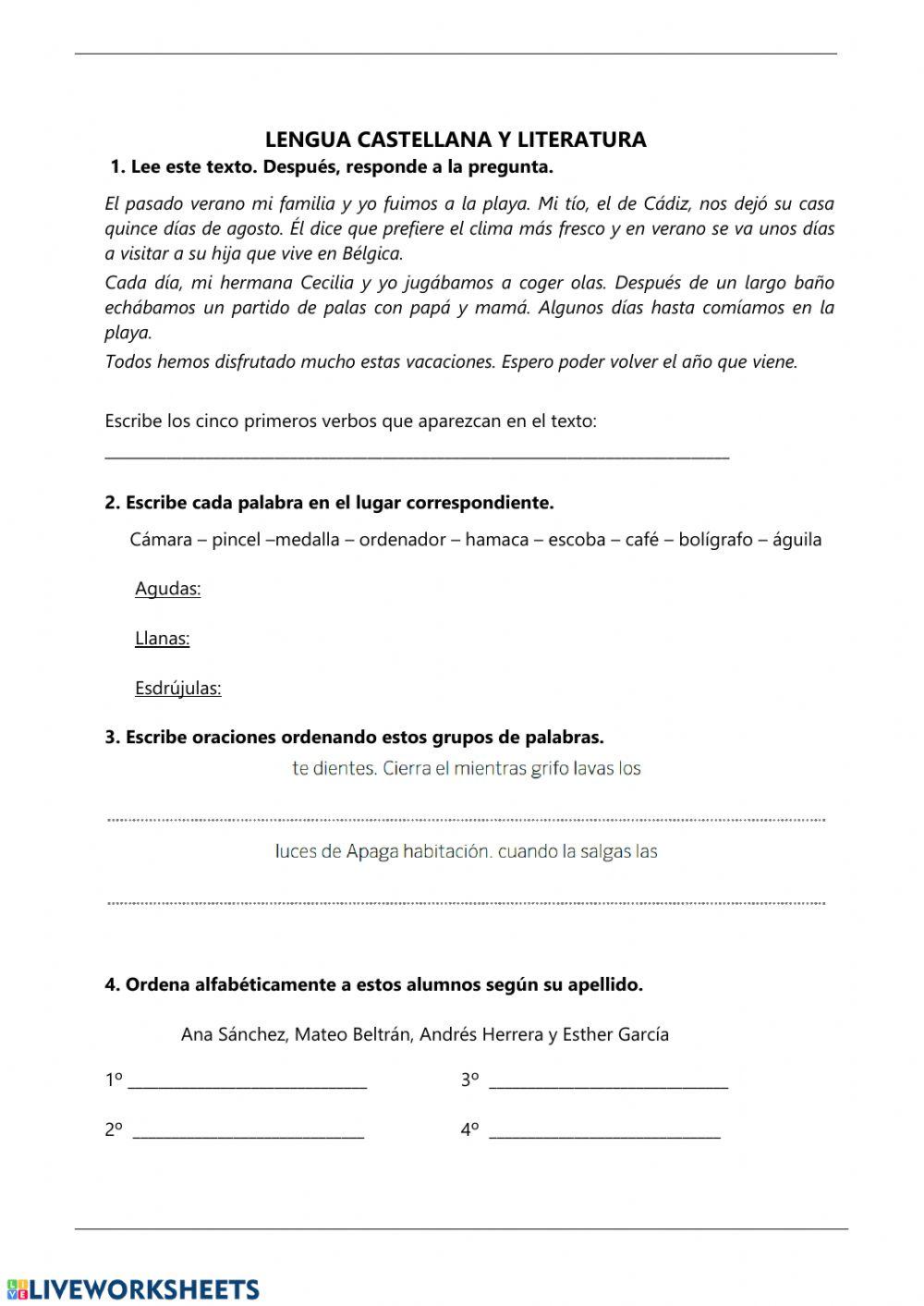 Repaso de las unidades 1 y 2 de lengua