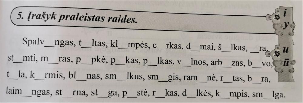 Įrašyk praleistas raides ( i- y, u - ū )
