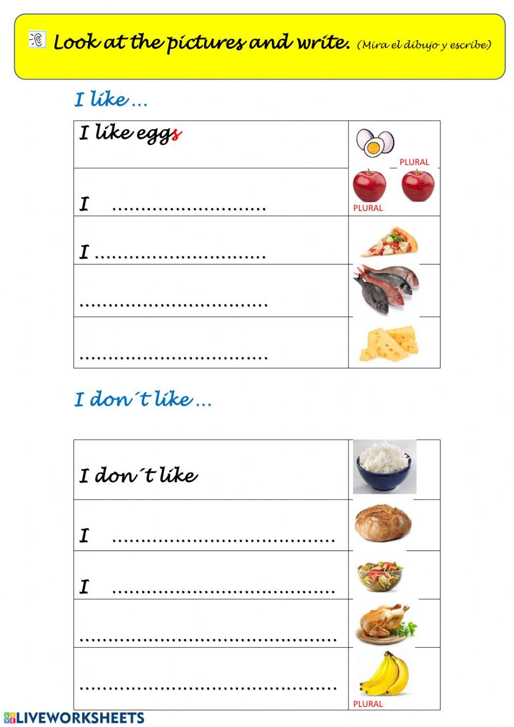 Food: Writing: I like-don-t like-do you like?