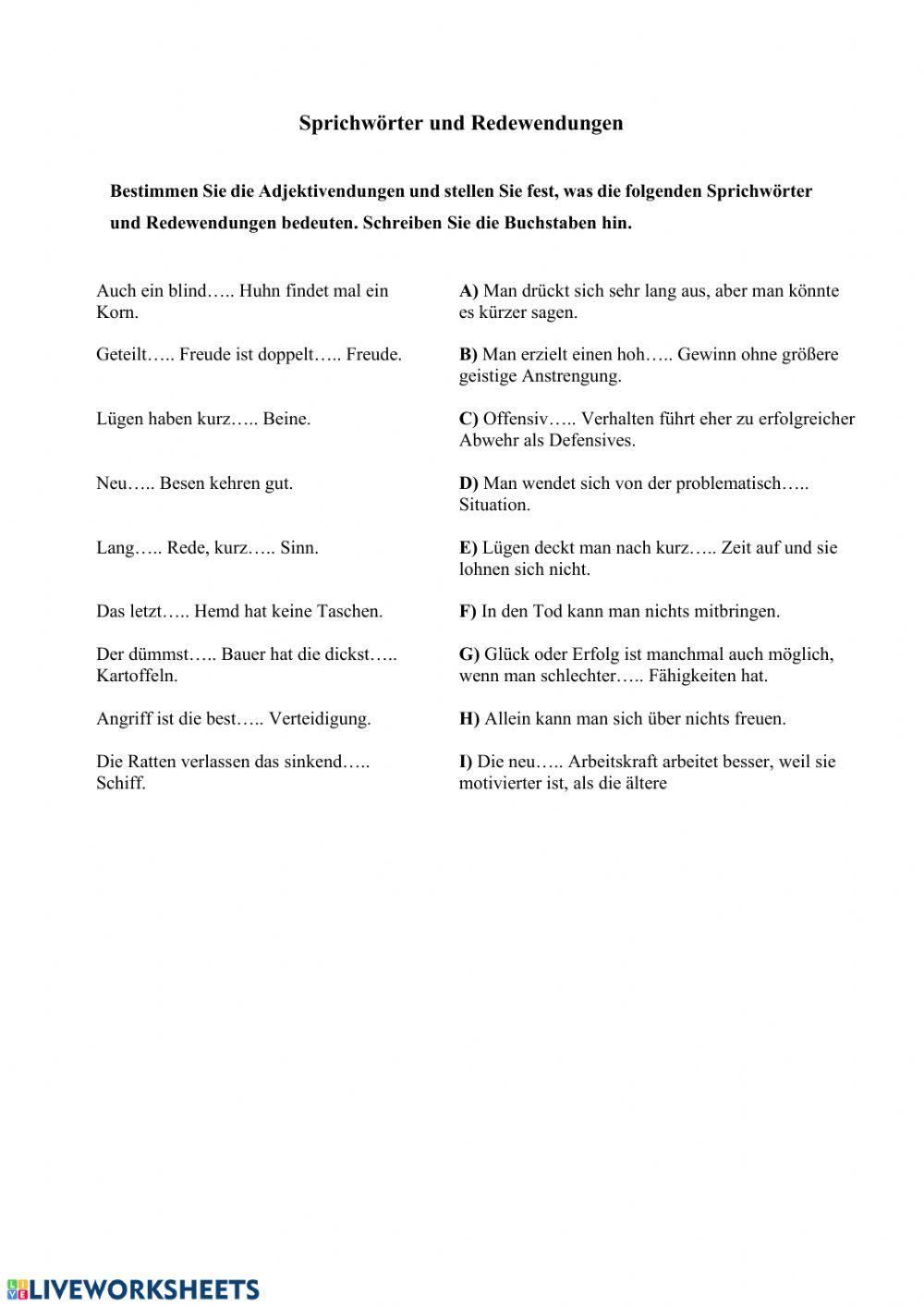 Adjektivdeklination in Sprichwörtern und Redewengungen