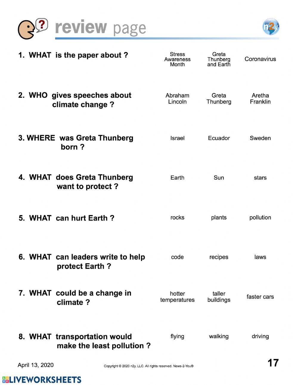 Earth Day N2Y Questions