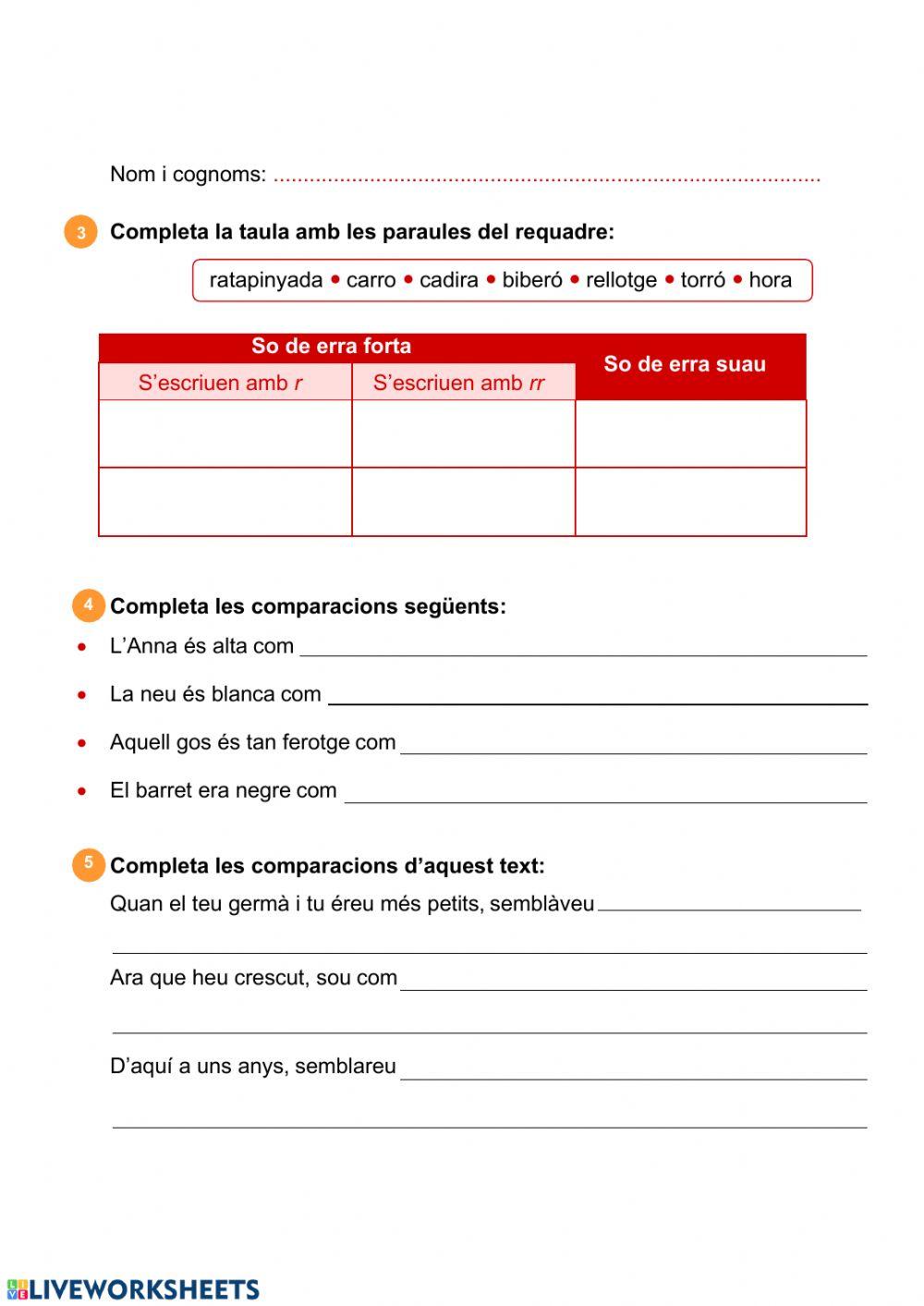 Noms comuns i propis, r forta i fluixa,comparacions