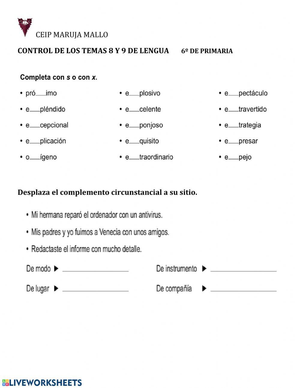 examen-tema-8-y-9-de-lengua-worksheet-live-worksheets