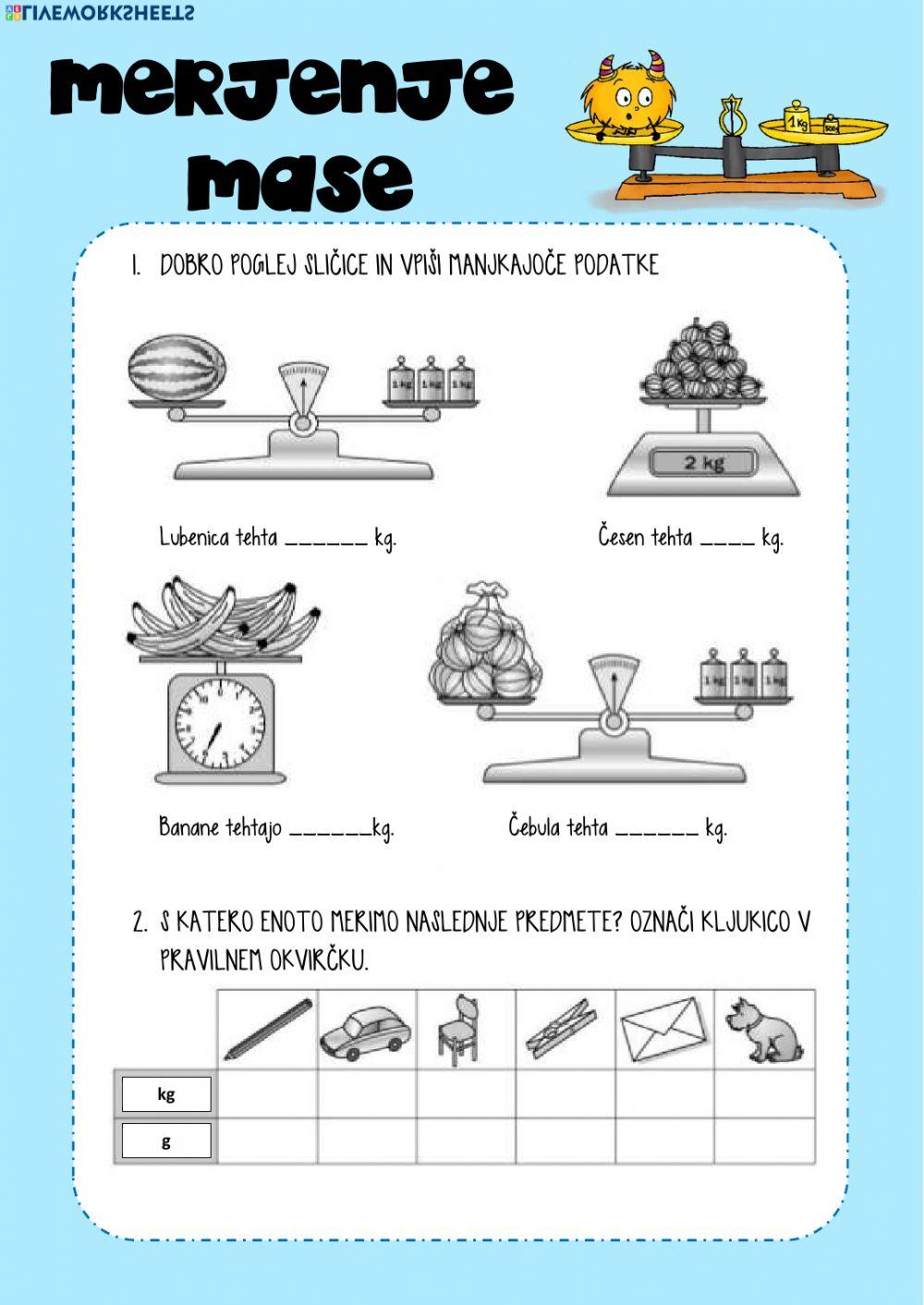 113303 | Merjenje mase | simonaj | LiveWorksheets