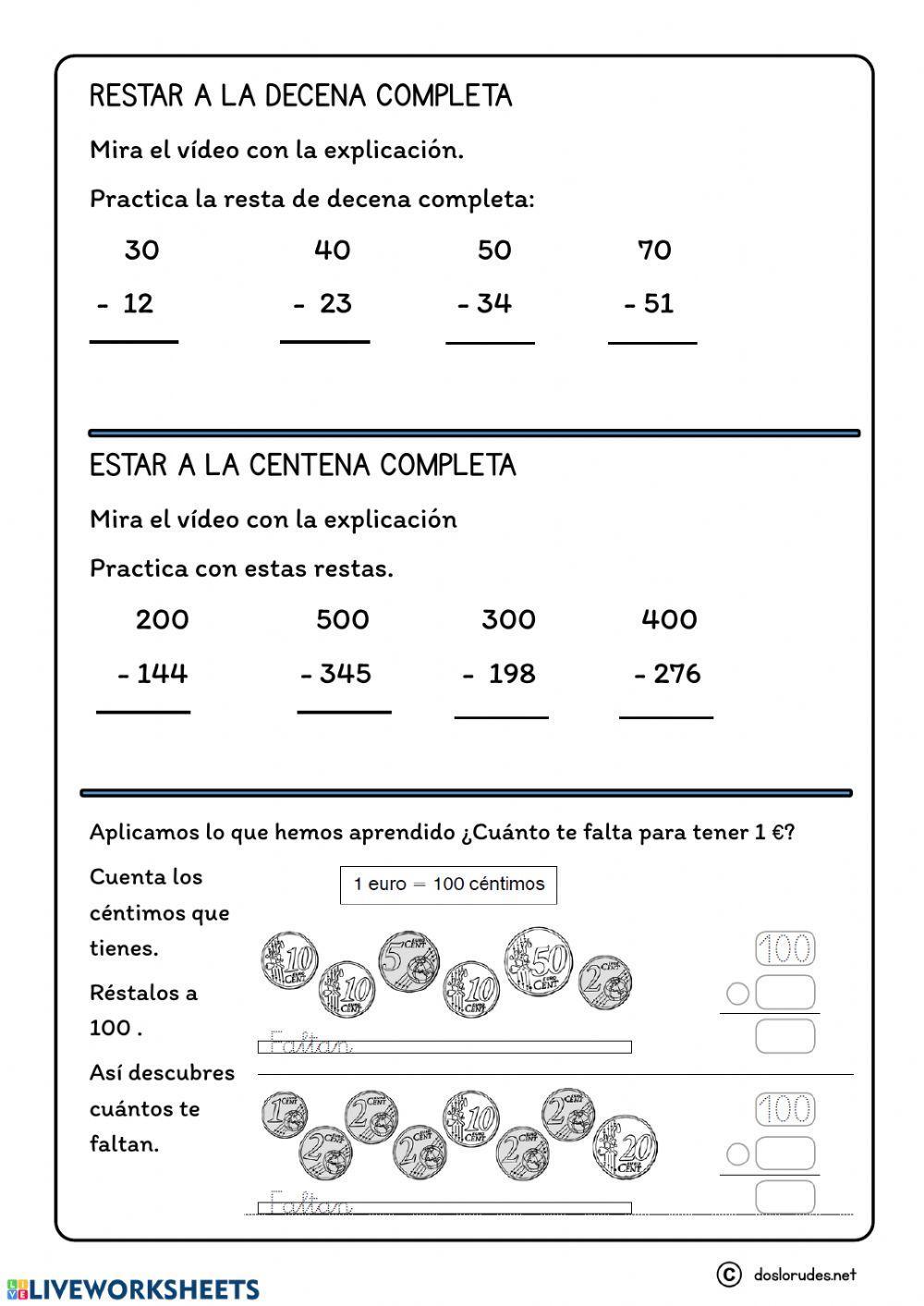 Restar a decenas y centenas completas