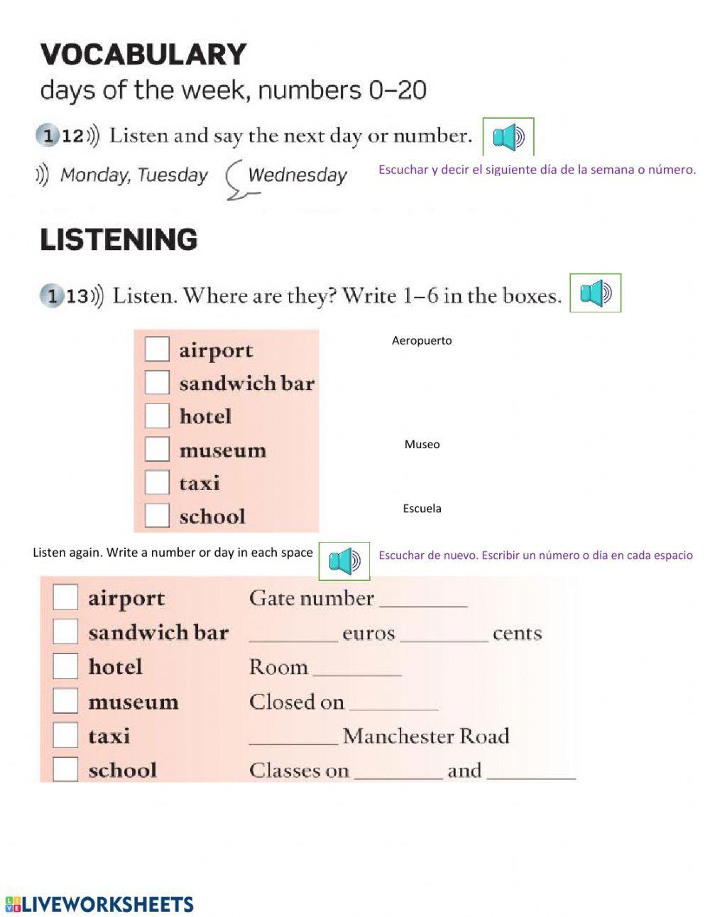 Listening : Greetings, numbers and days of the week