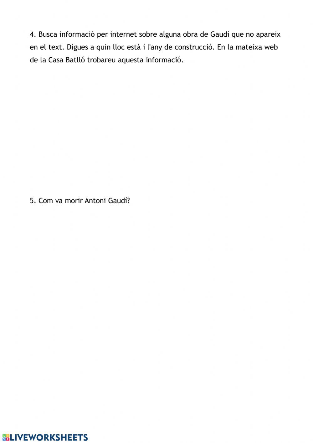 Comprensió lectora Antoni Gaudí