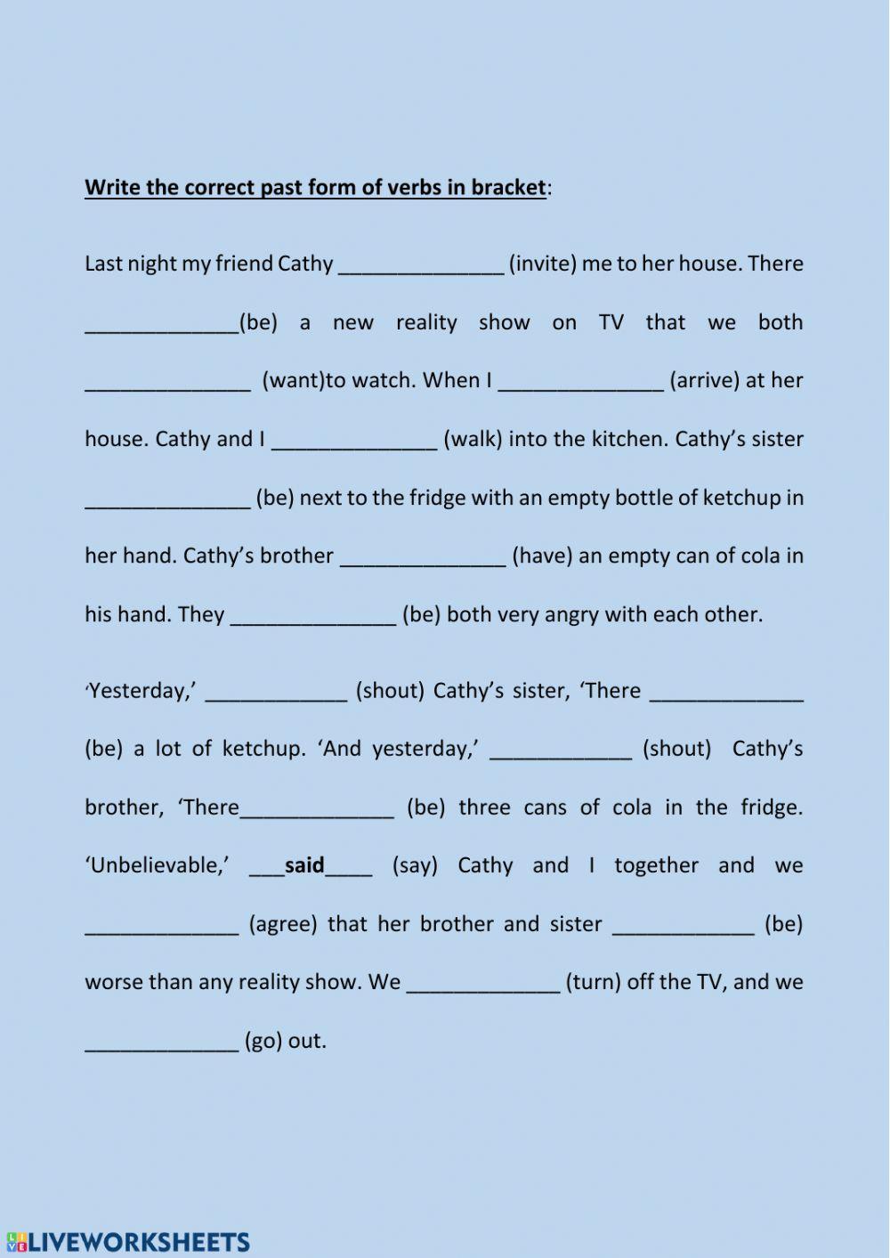 Clothes, Adjectives and Past Simple