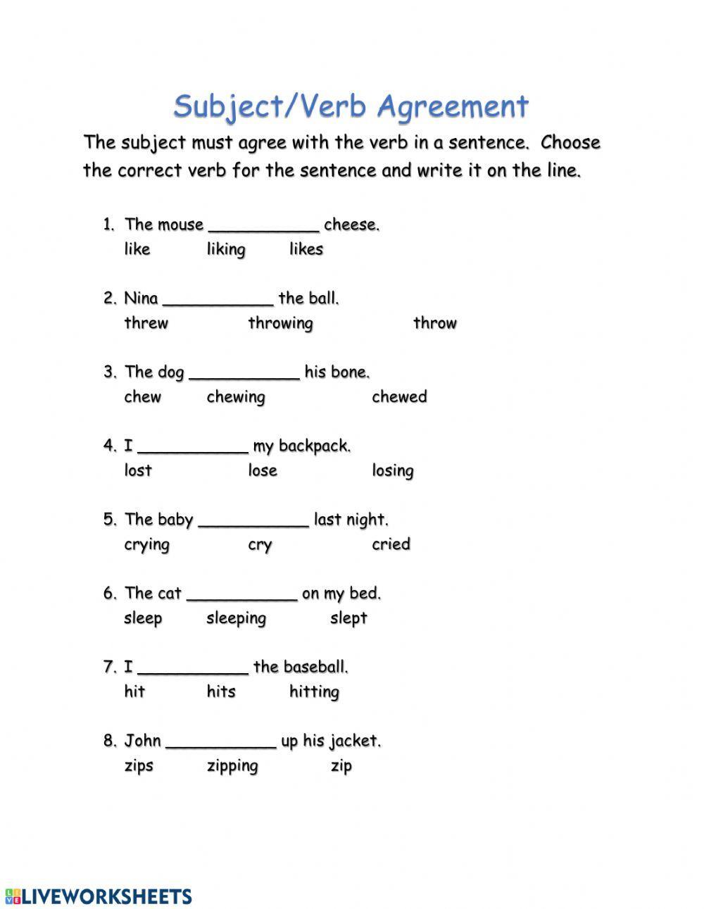 Subject-Verb Agreement - fill in the blank