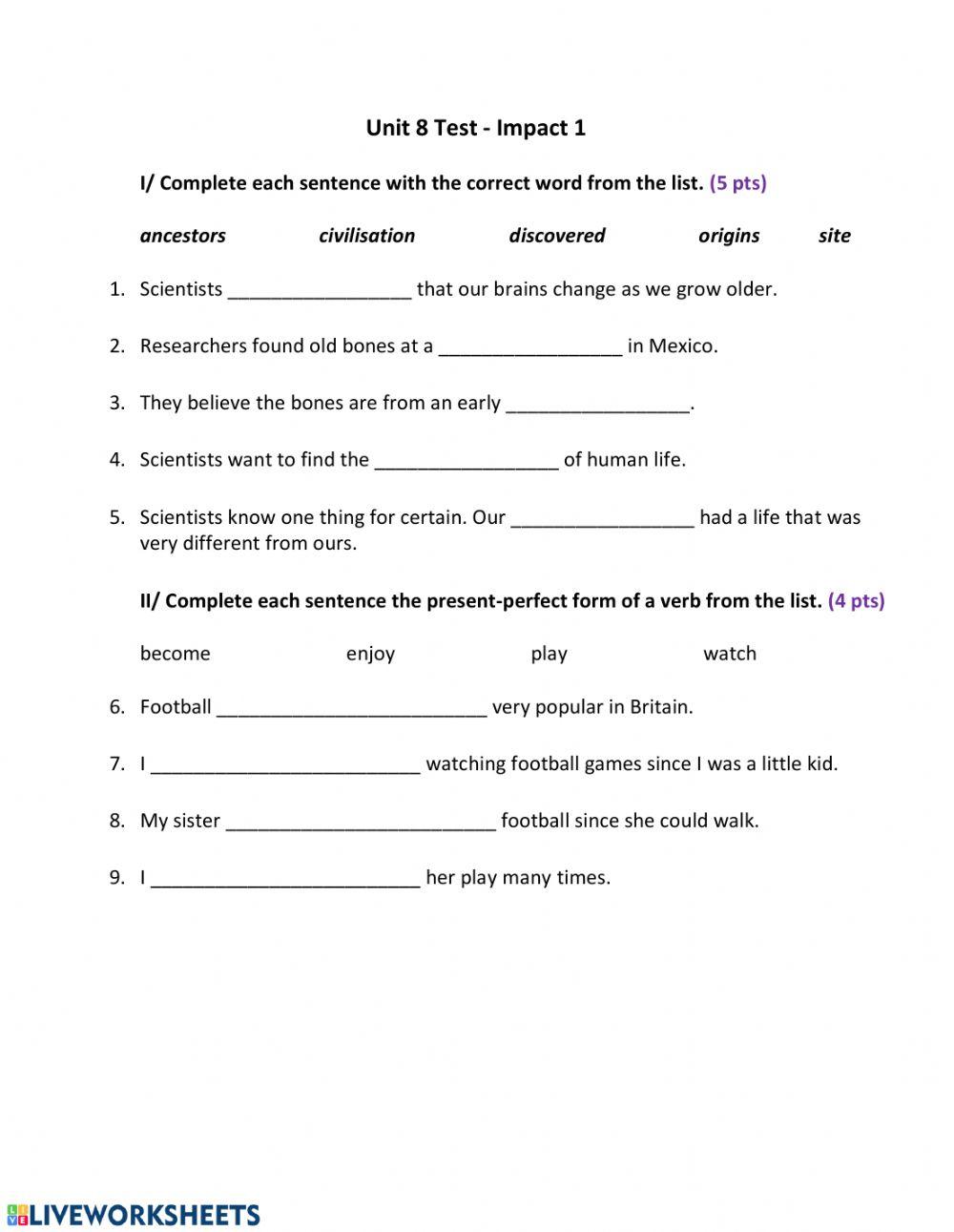 Impact 1-unit 8 test