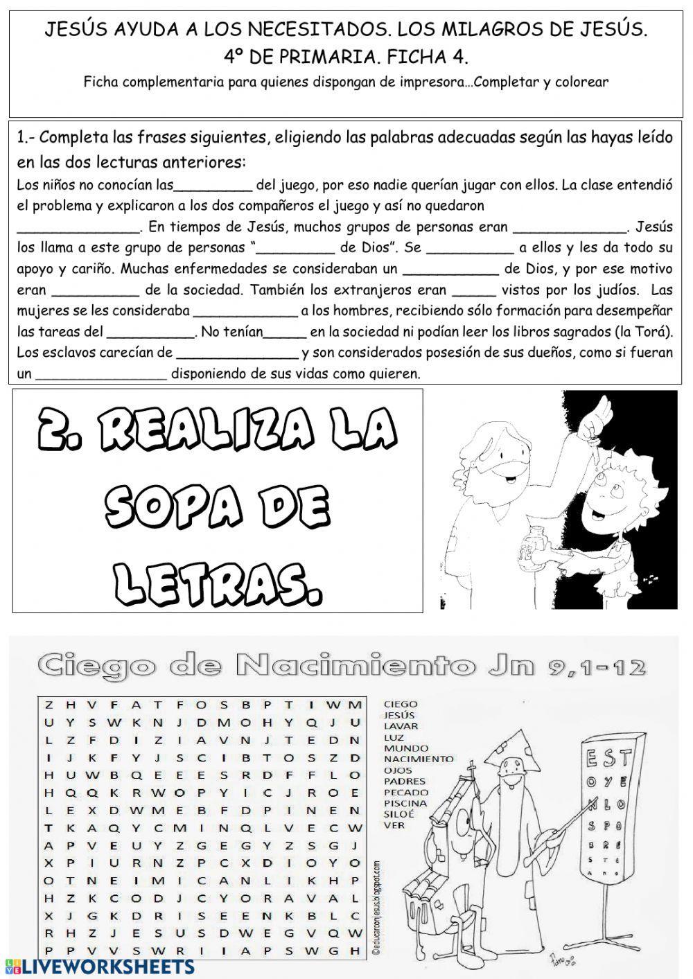 Jesús ayuda a los necesitados. Los milagros de Jesús. 4º de Primaria.Tierno Galván