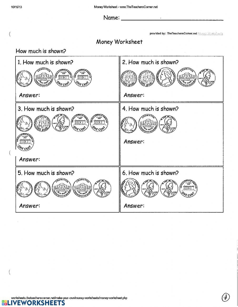 Dime, Nickel - Penny Practice Pg 1