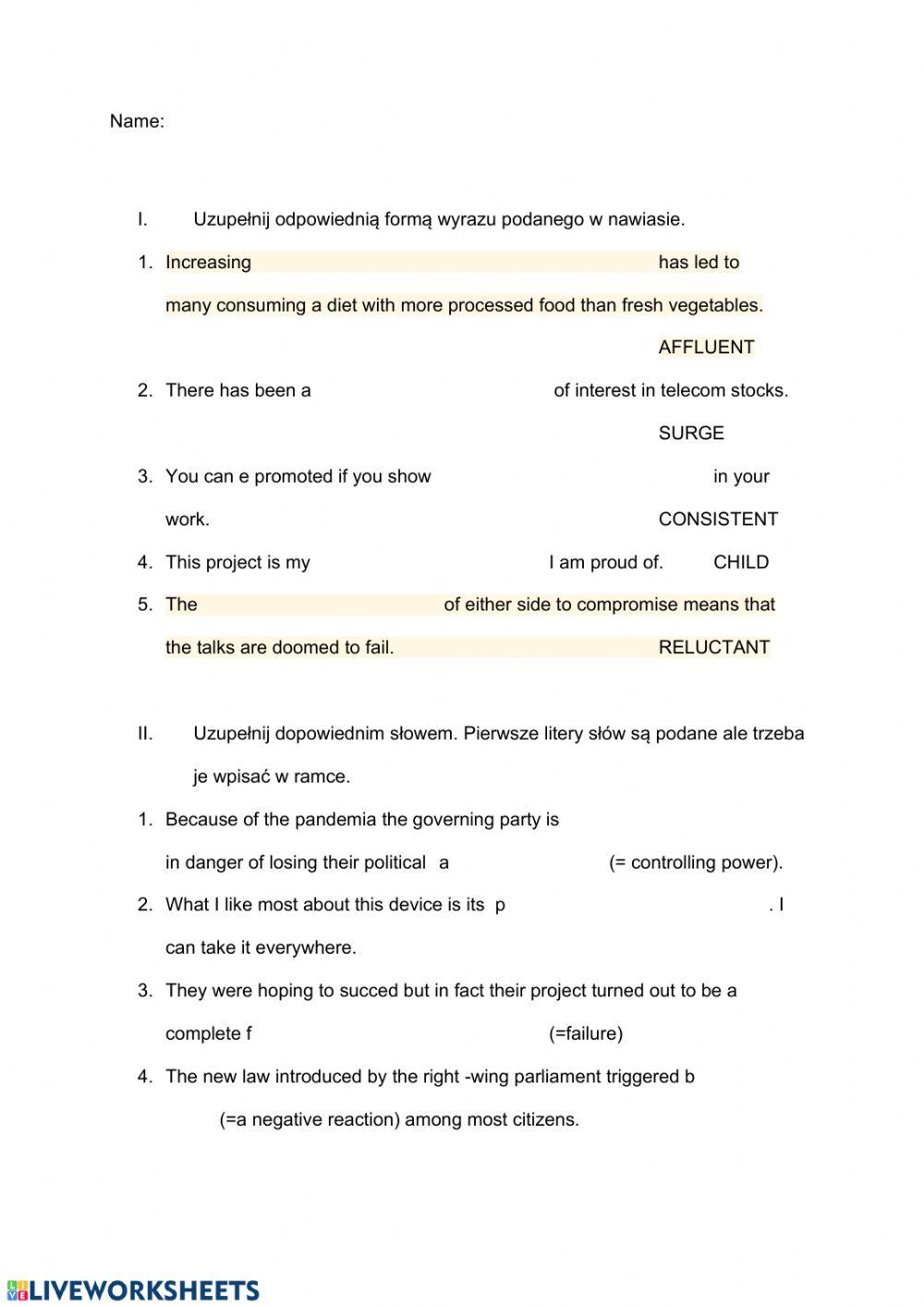 Focus 5 Vocabulary revision