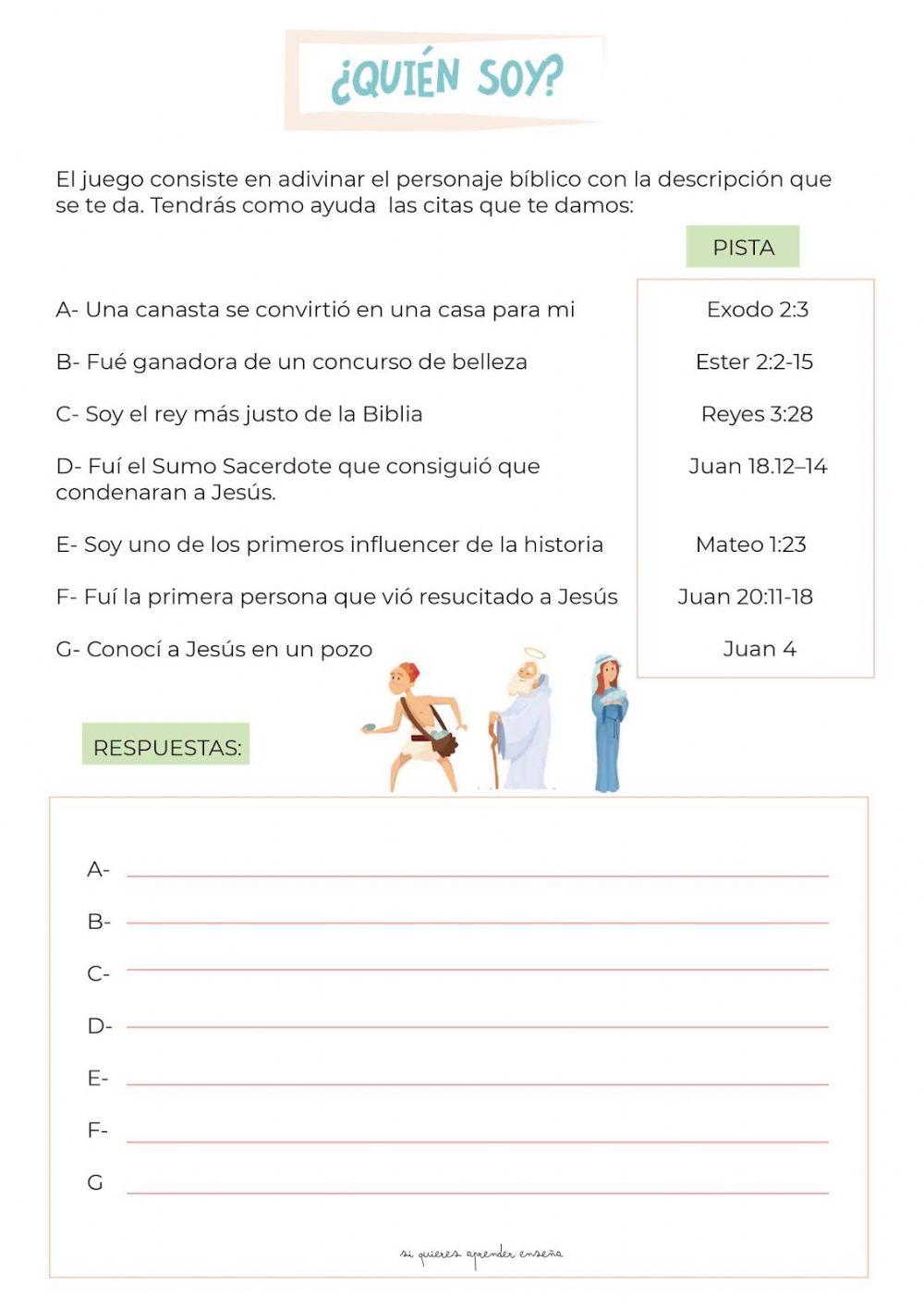 ¿Quién Soy? Ficha para jugar con la Biblia