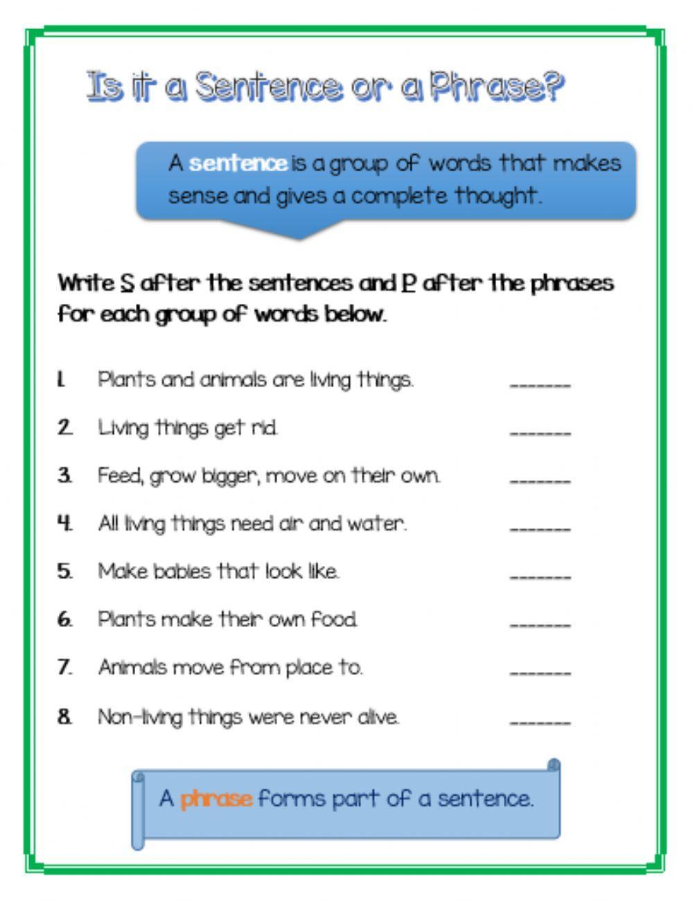 Sentence vs Phrase