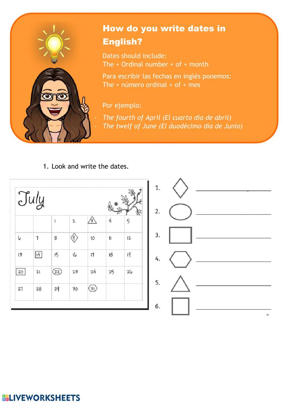 Dates online exercise live worksheets