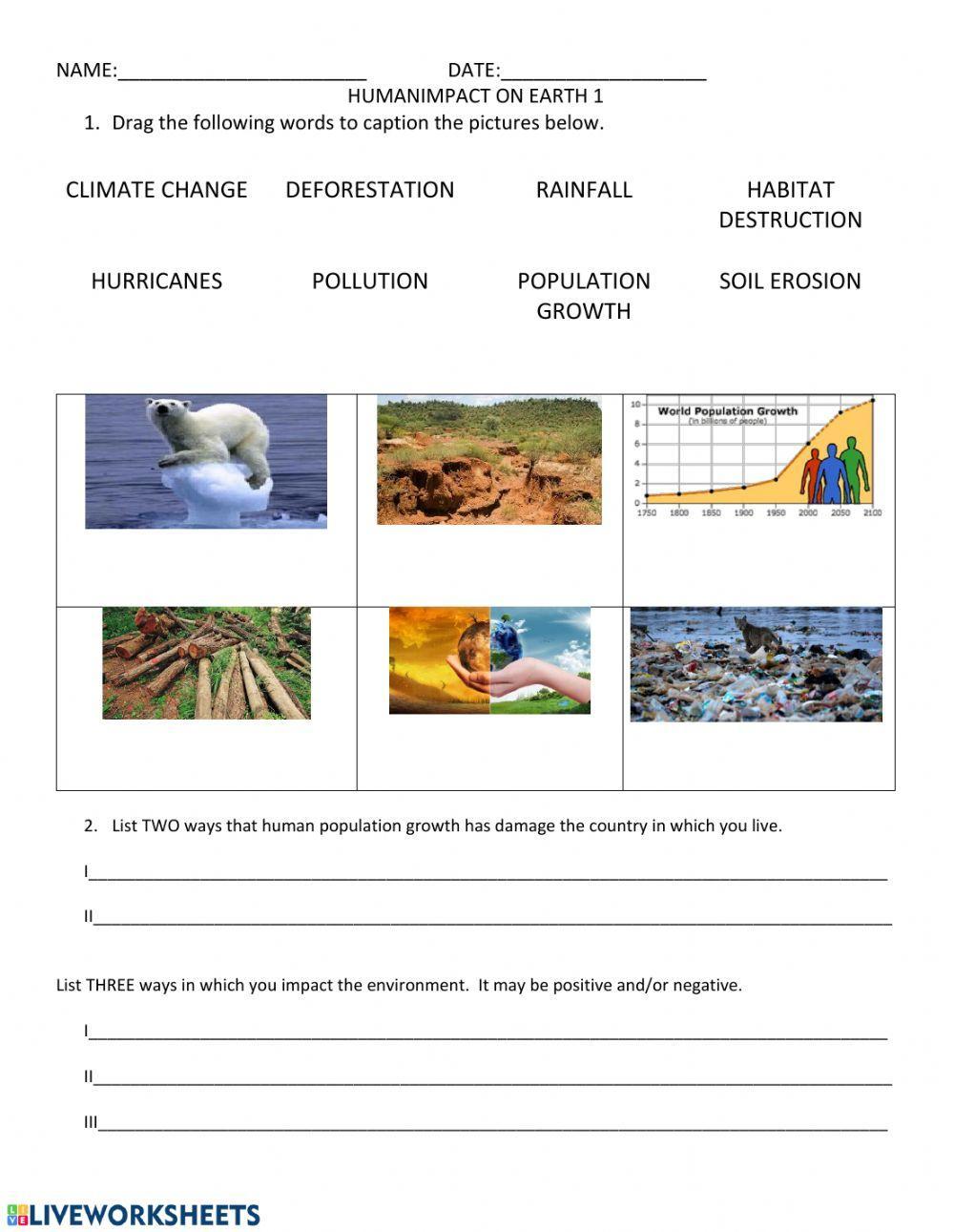 Human Impact On Environment worksheet | Live Worksheets human-impact-on-environment-worksheet-live-worksheets