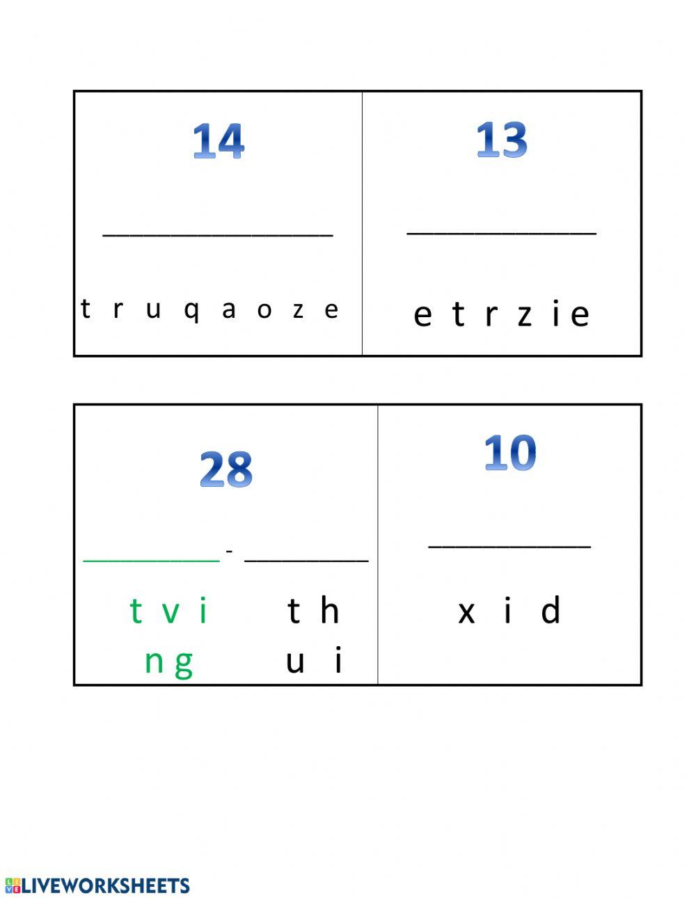 Numbers spelling up to 30-écriture nombres jusque 30-FR