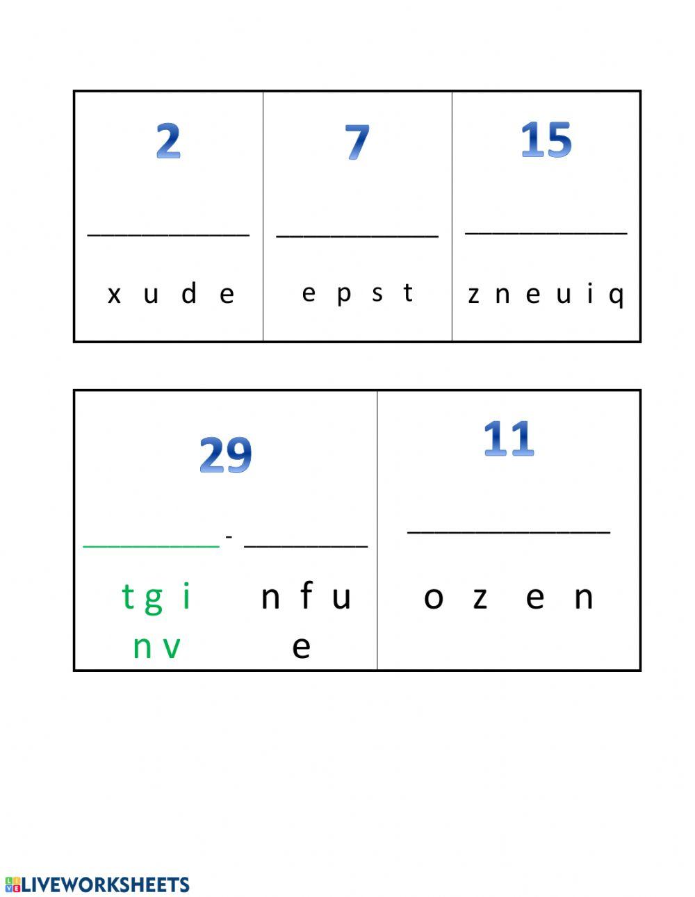 Numbers spelling up to 30-écriture nombres jusque 30-FR