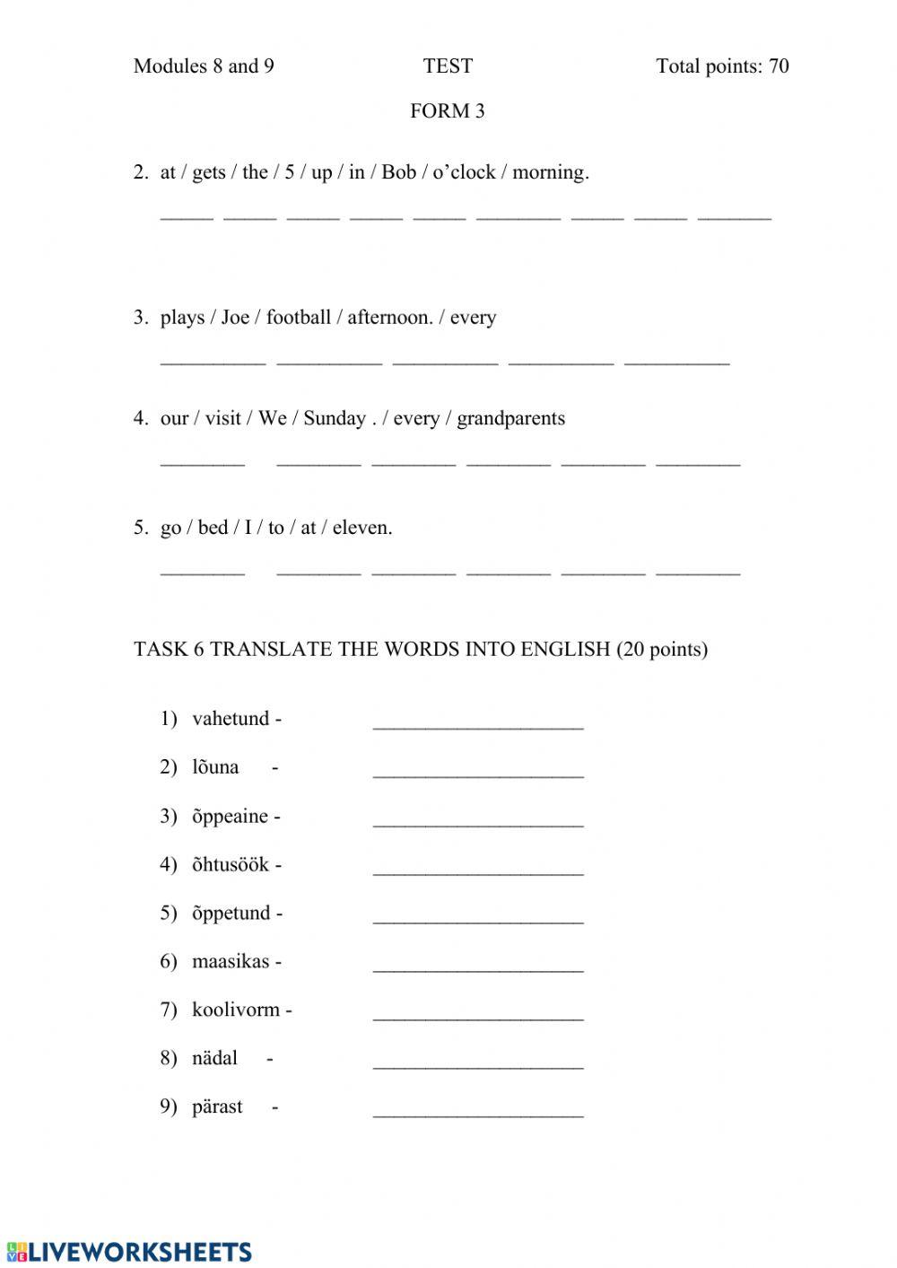 Star Kids 2 Test on Modules 8 and 9