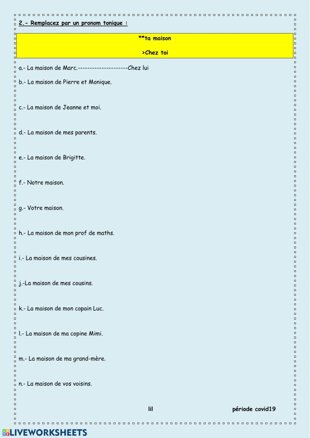 Chez + pronom toniques