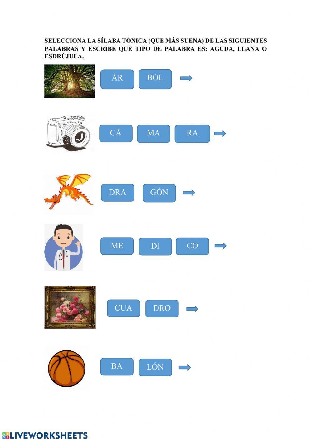 Palabras agudas, llanas y esdrújulas