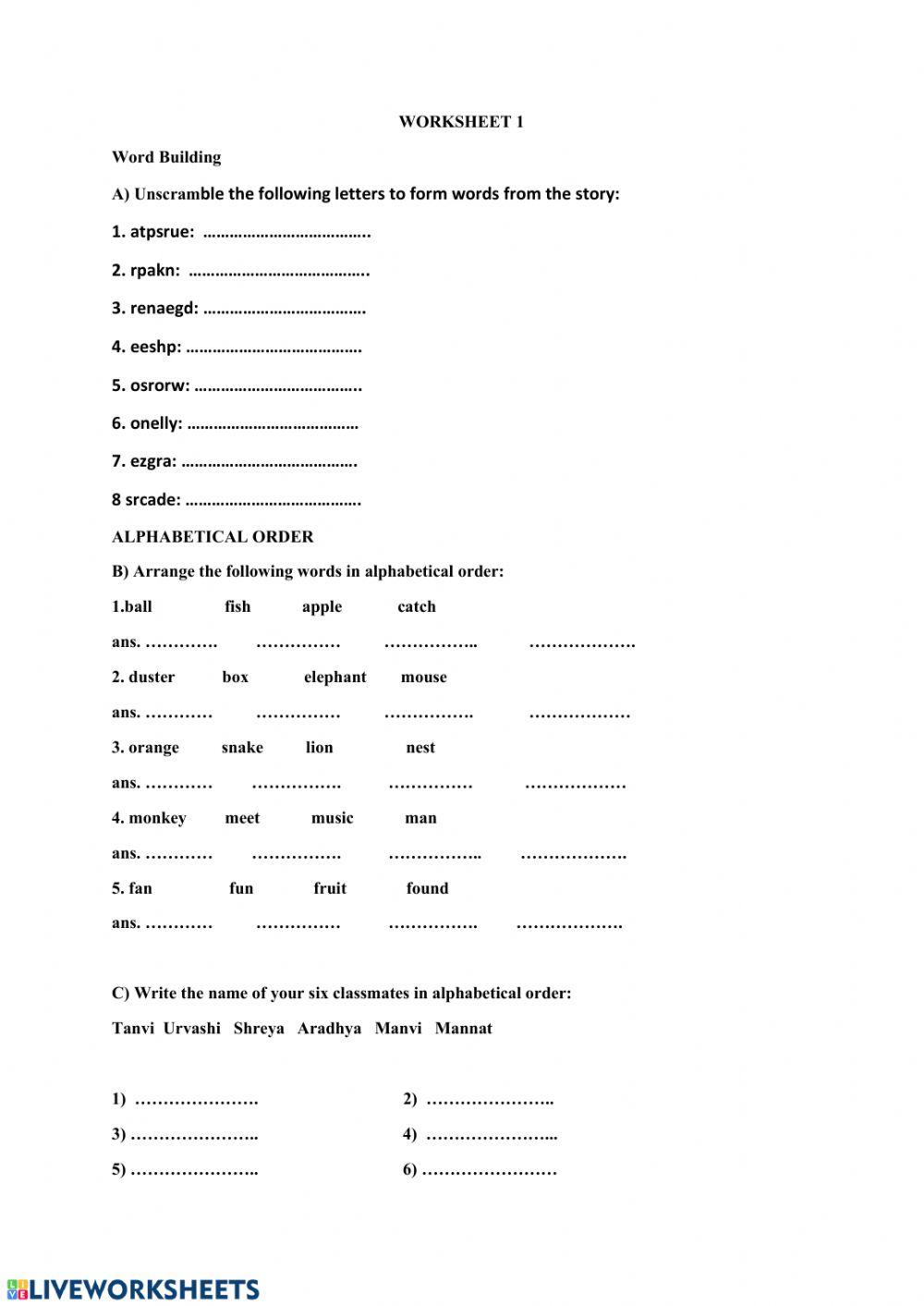 word building and alphabetical order