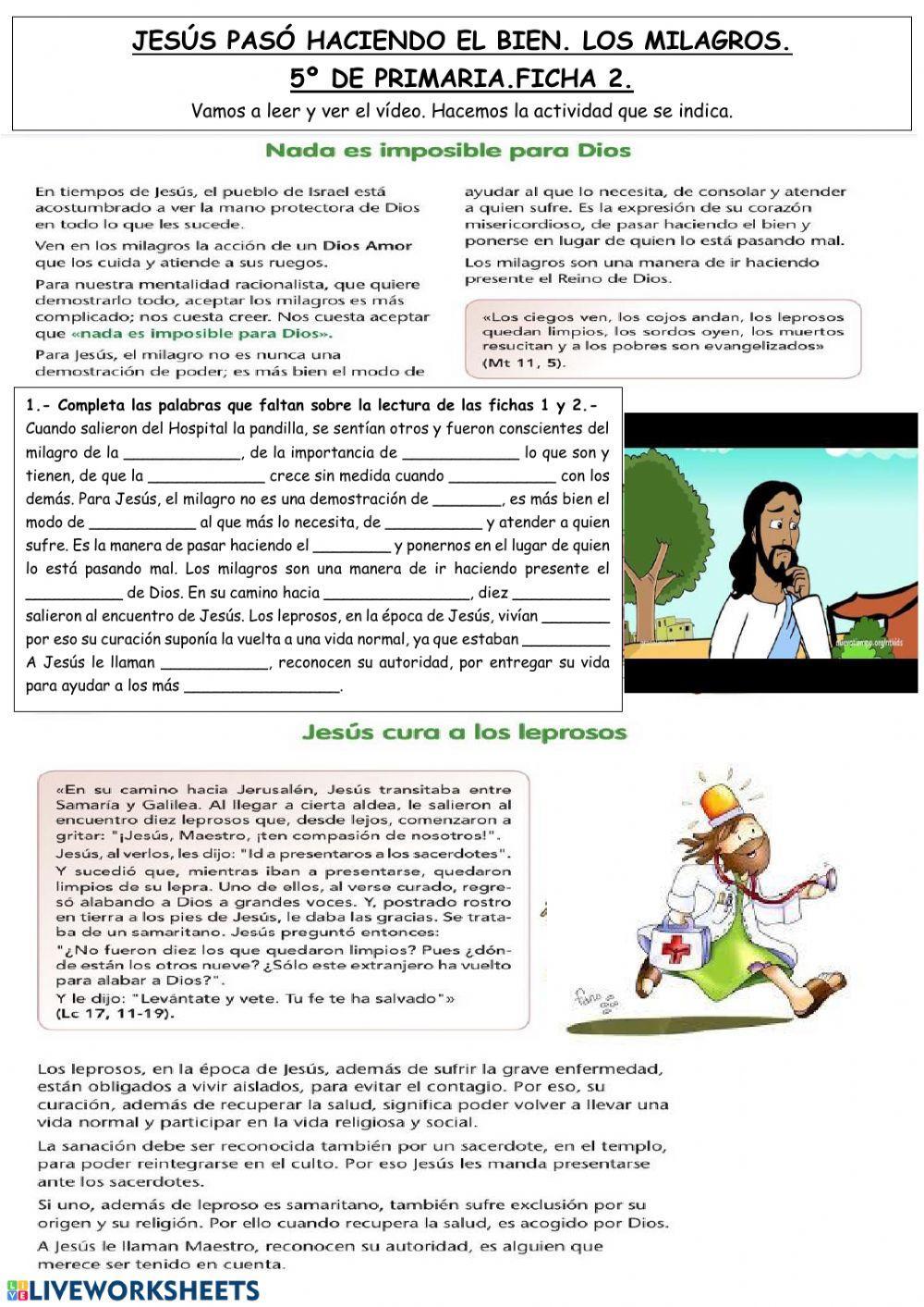 Jesús pasó haciendo el bien. Los milagros. 5º de Primaria Tierno Galván.