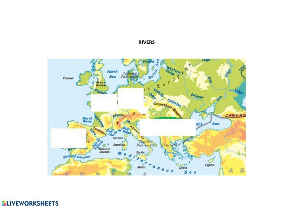 Europe relief rivers seas oceans
