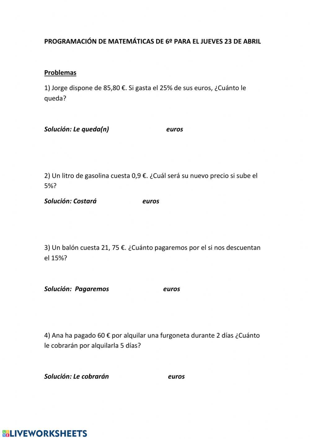 Proporcionalidades y porcentajes