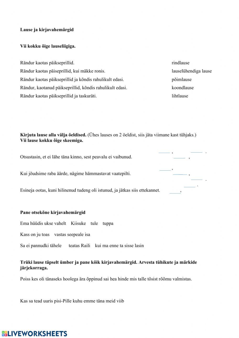 117138 | Kirjavahemärgid | Mare Hallop | LiveWorksheets