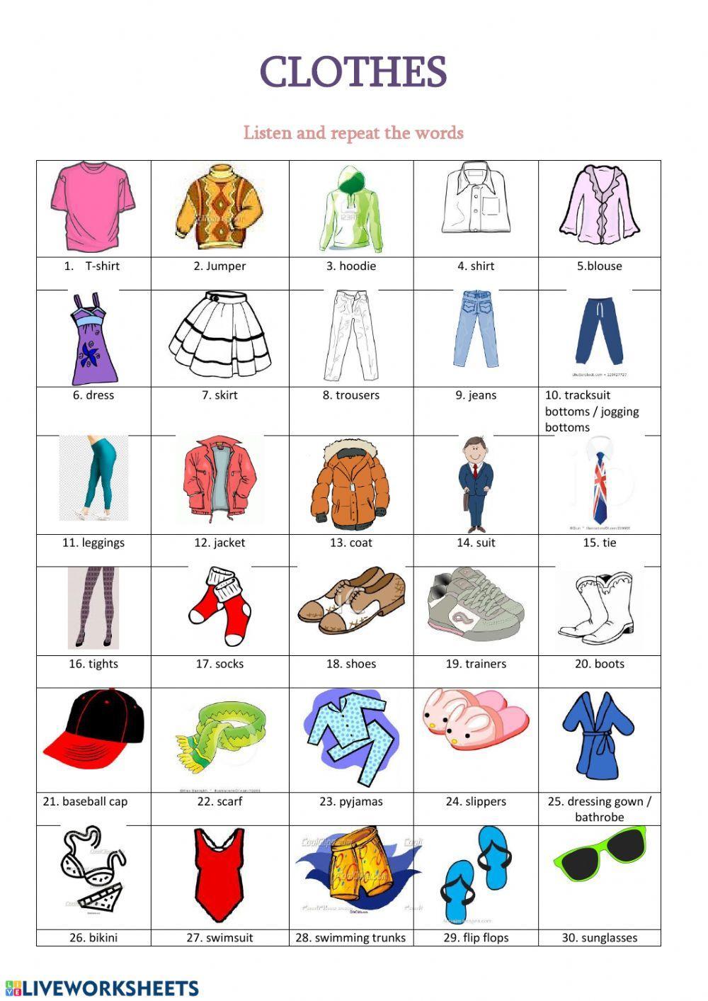 Clothes Vocabulary online worksheet