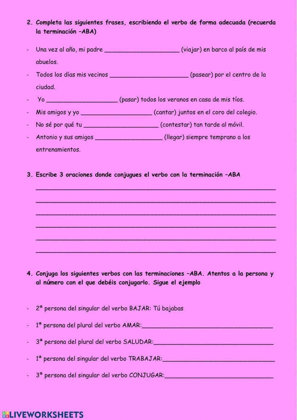 Verbos terminados en -ABA