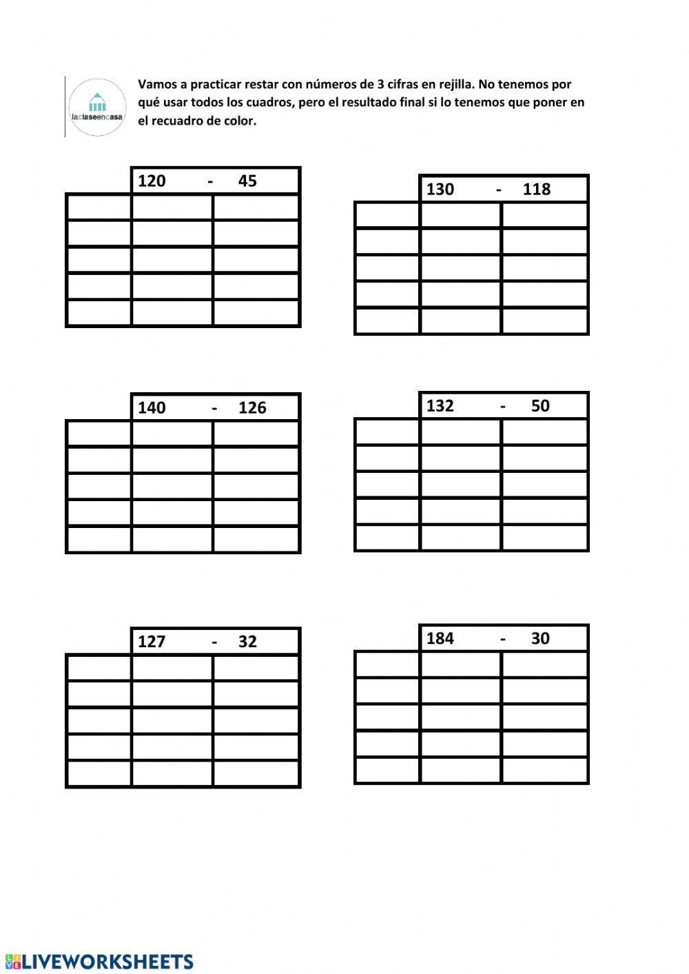 Restas números 3 cifras