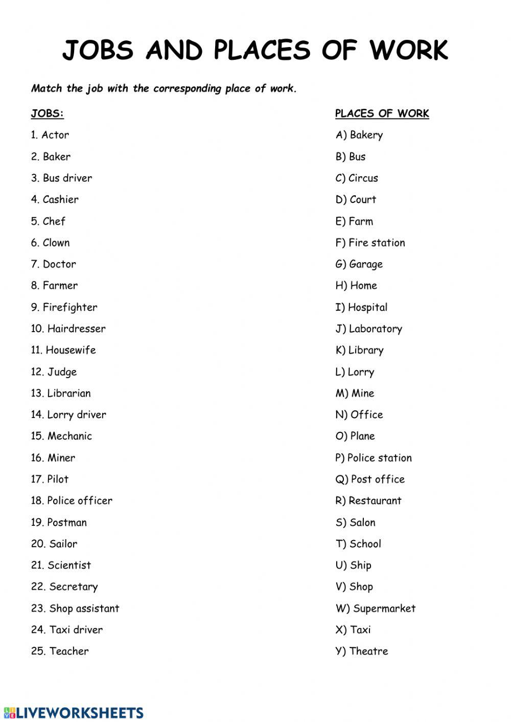 Places of work matching