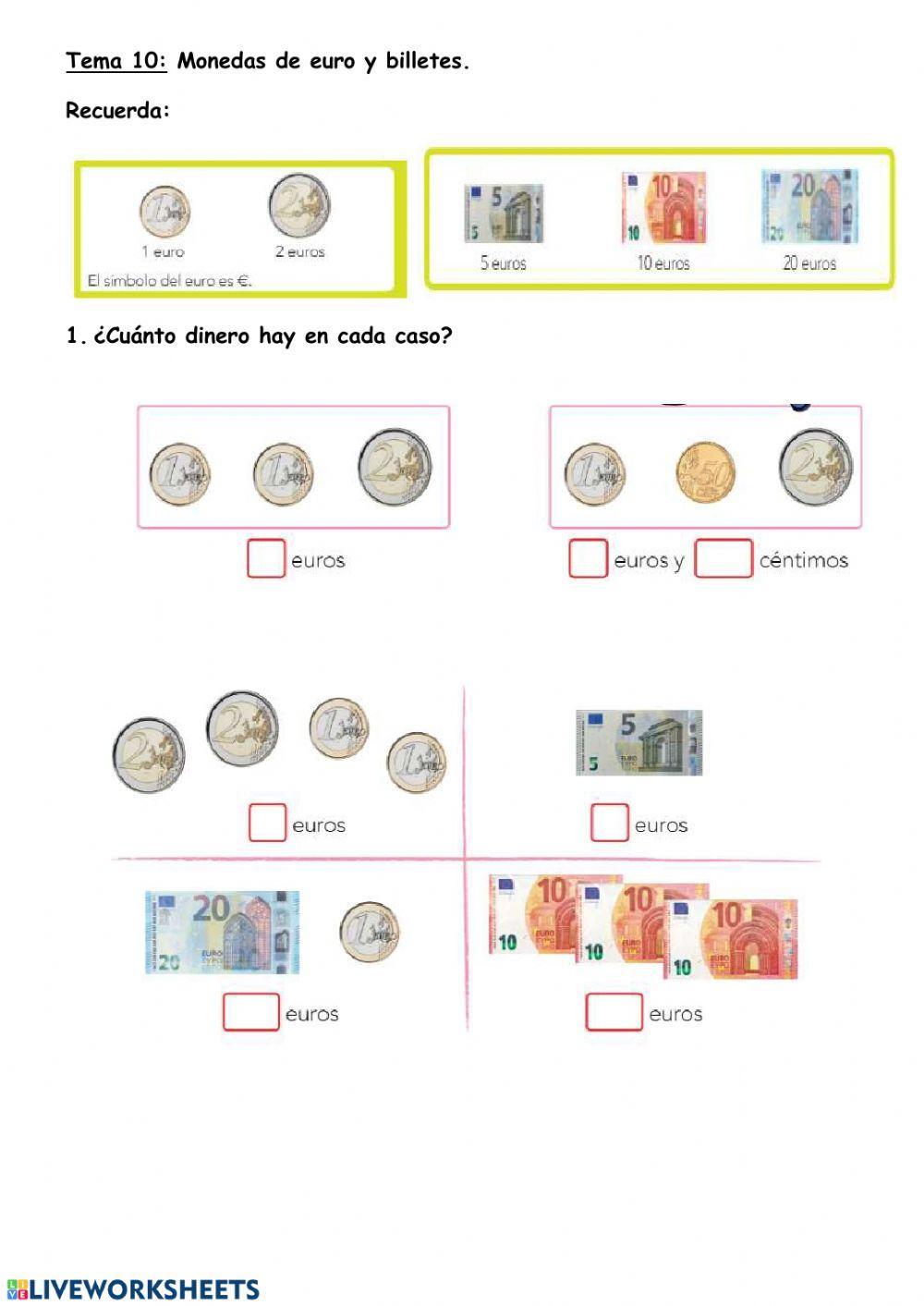 Monedas de euro y billetes