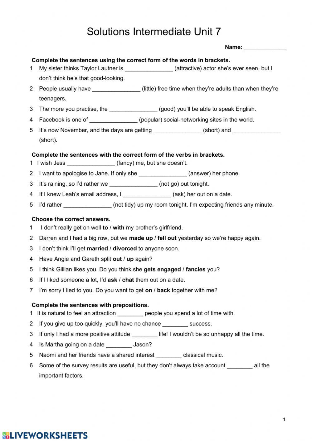 Solutions Intermediate 2nd Unit 7