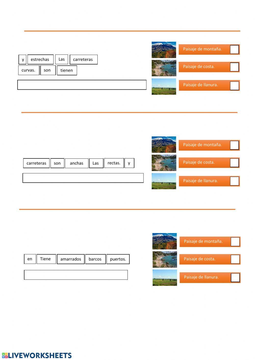 Ordenar frases y elegir el paisaje
