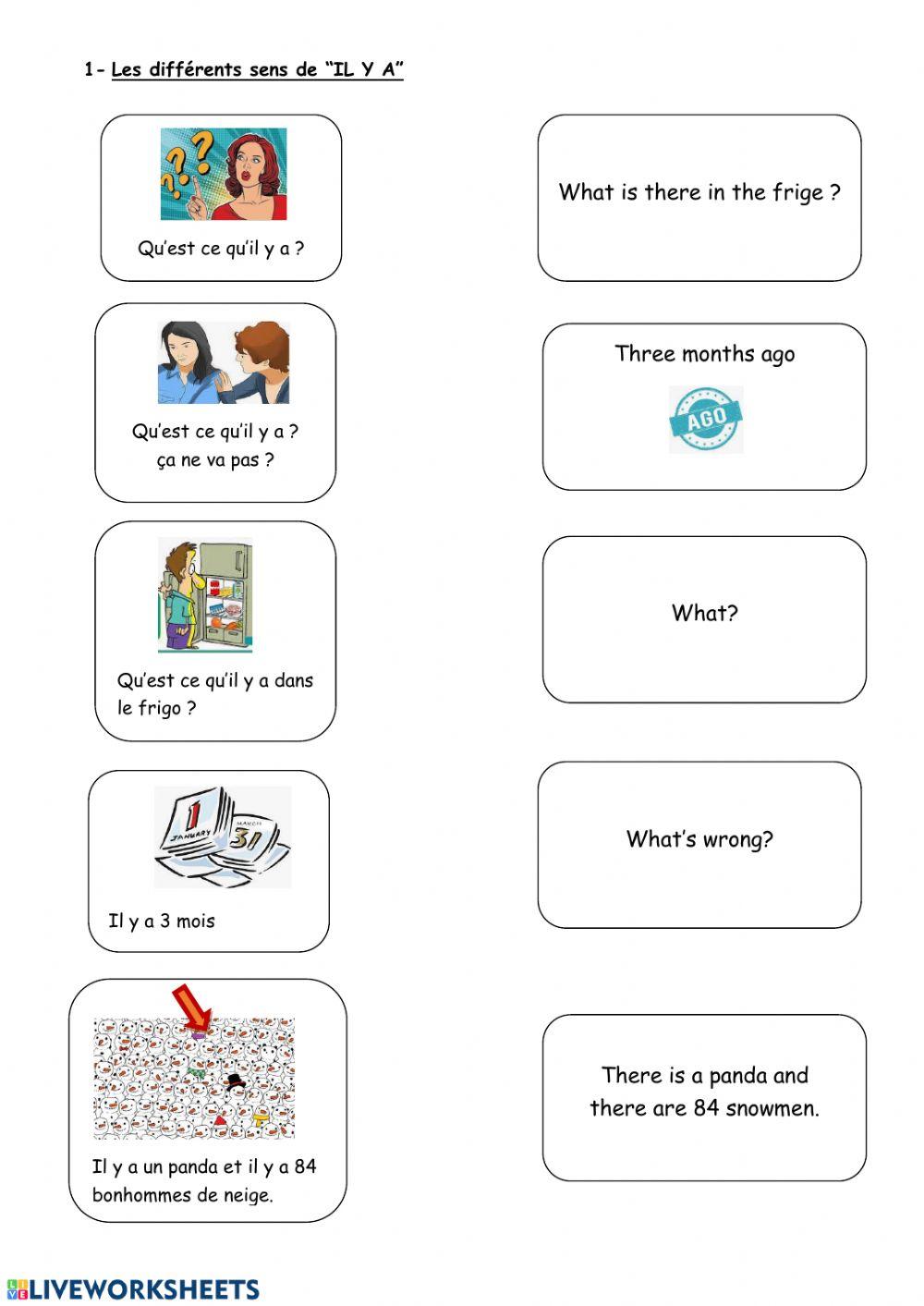 Les différents sens de -IL Y A-