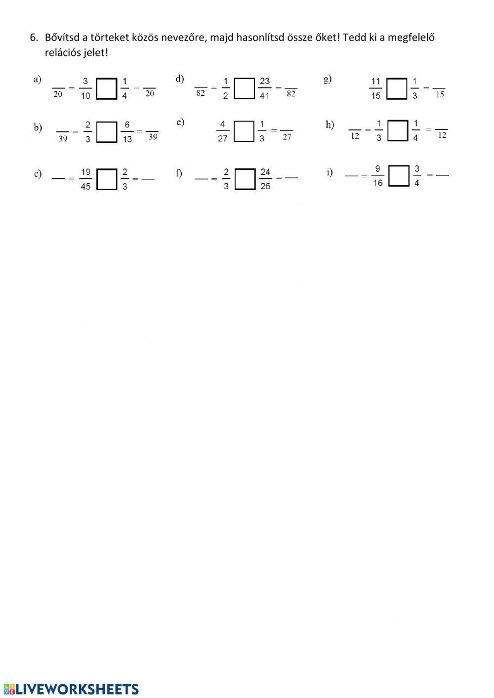 Törtek összehasonlítása