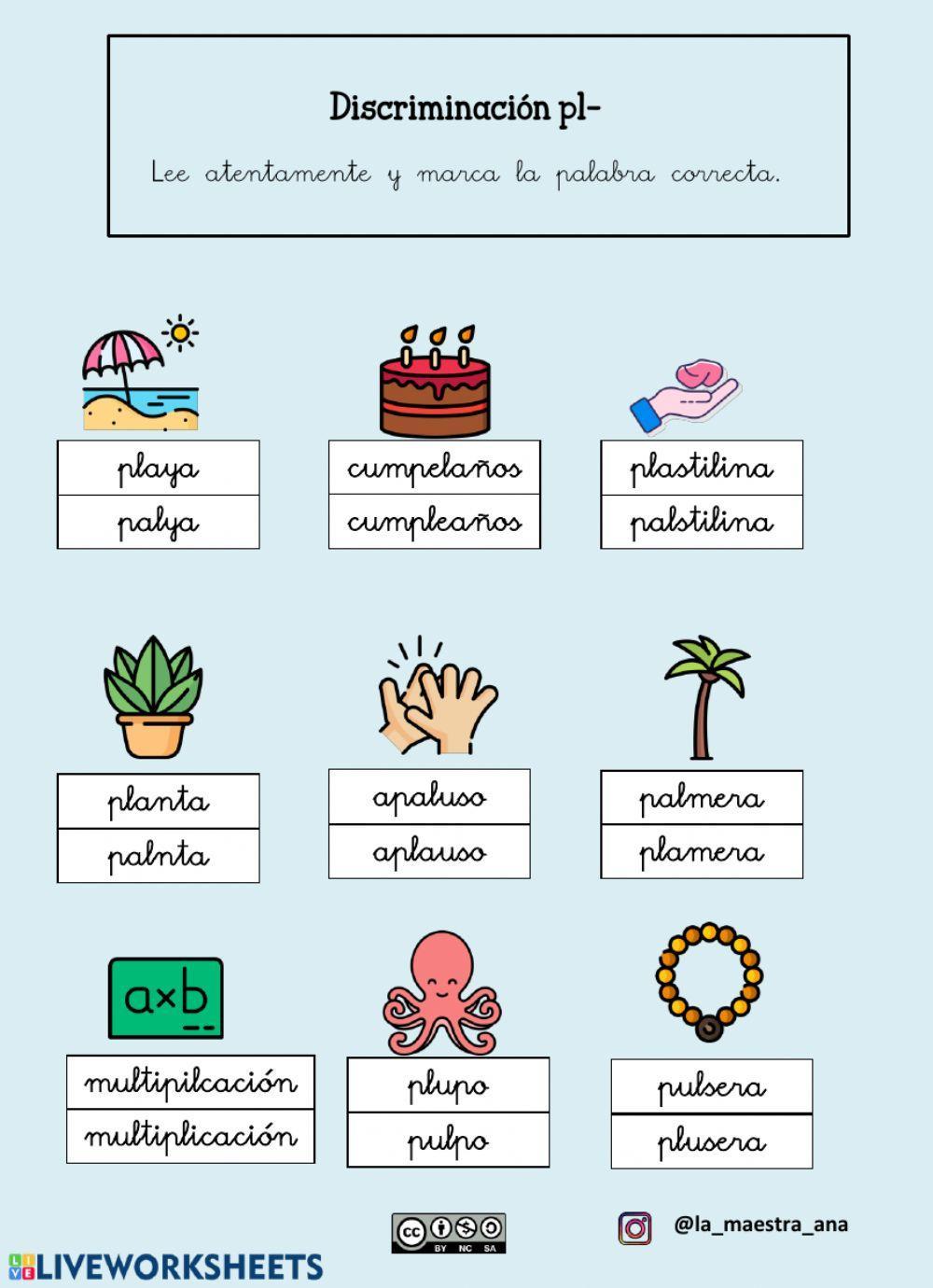 Discriminación pla, ple, pli, plo, plu
