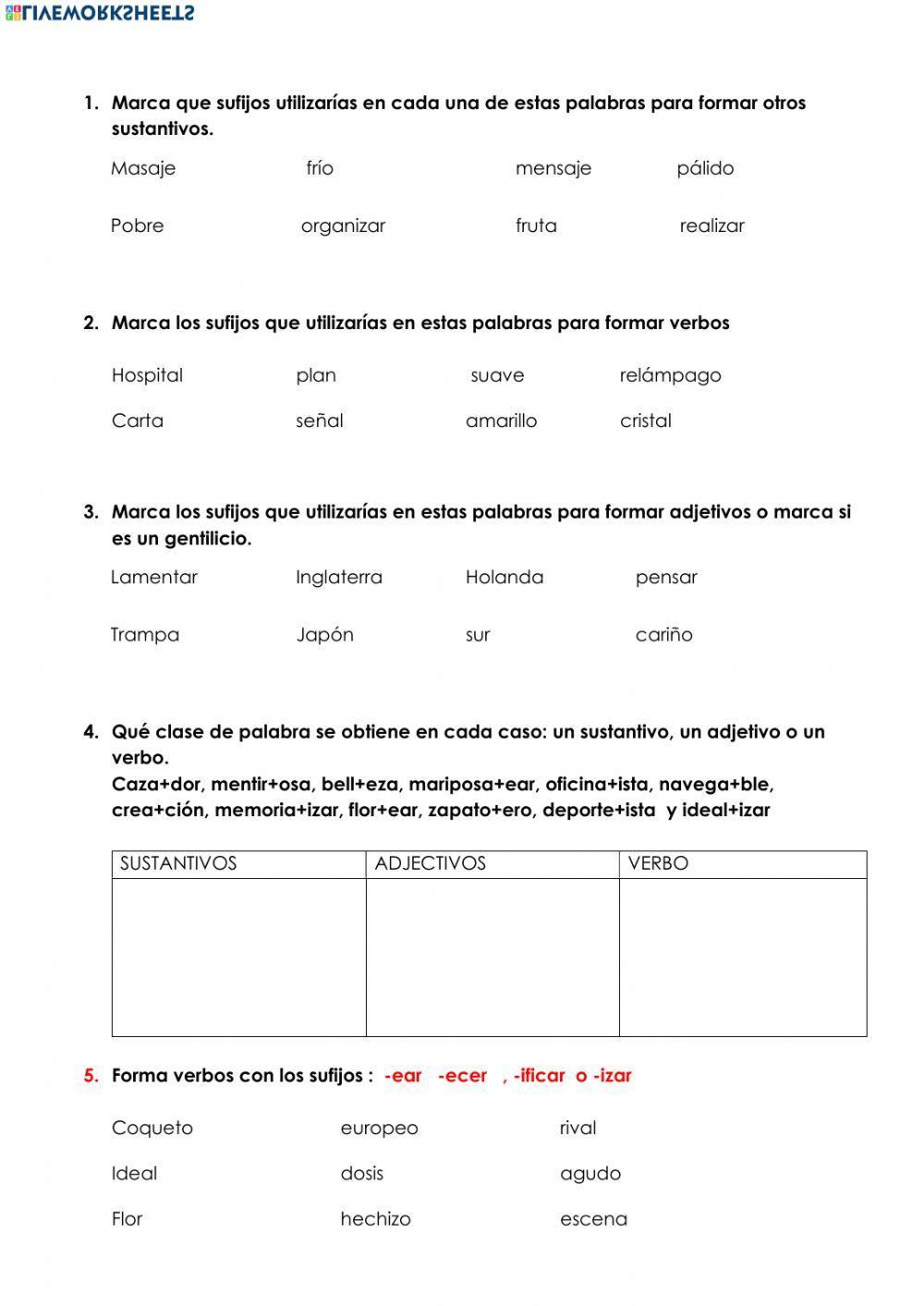 SUSTANTIVOS, VERBOS Y ADJETIVOS CASTELLANO