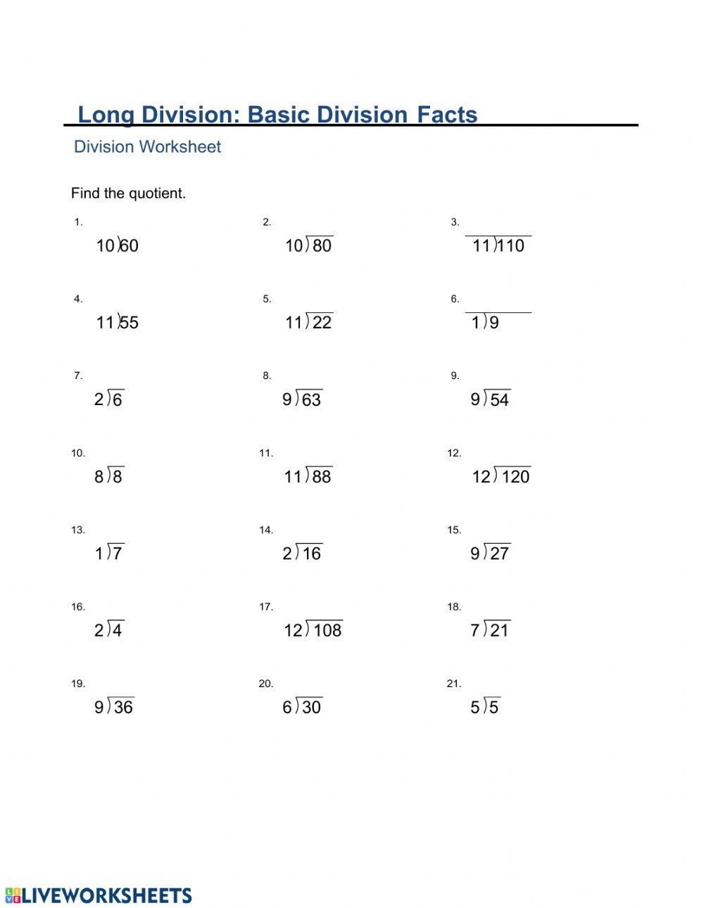 Long Division Facts