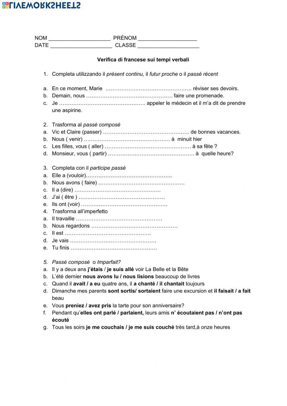 Test tempi verbali al passato