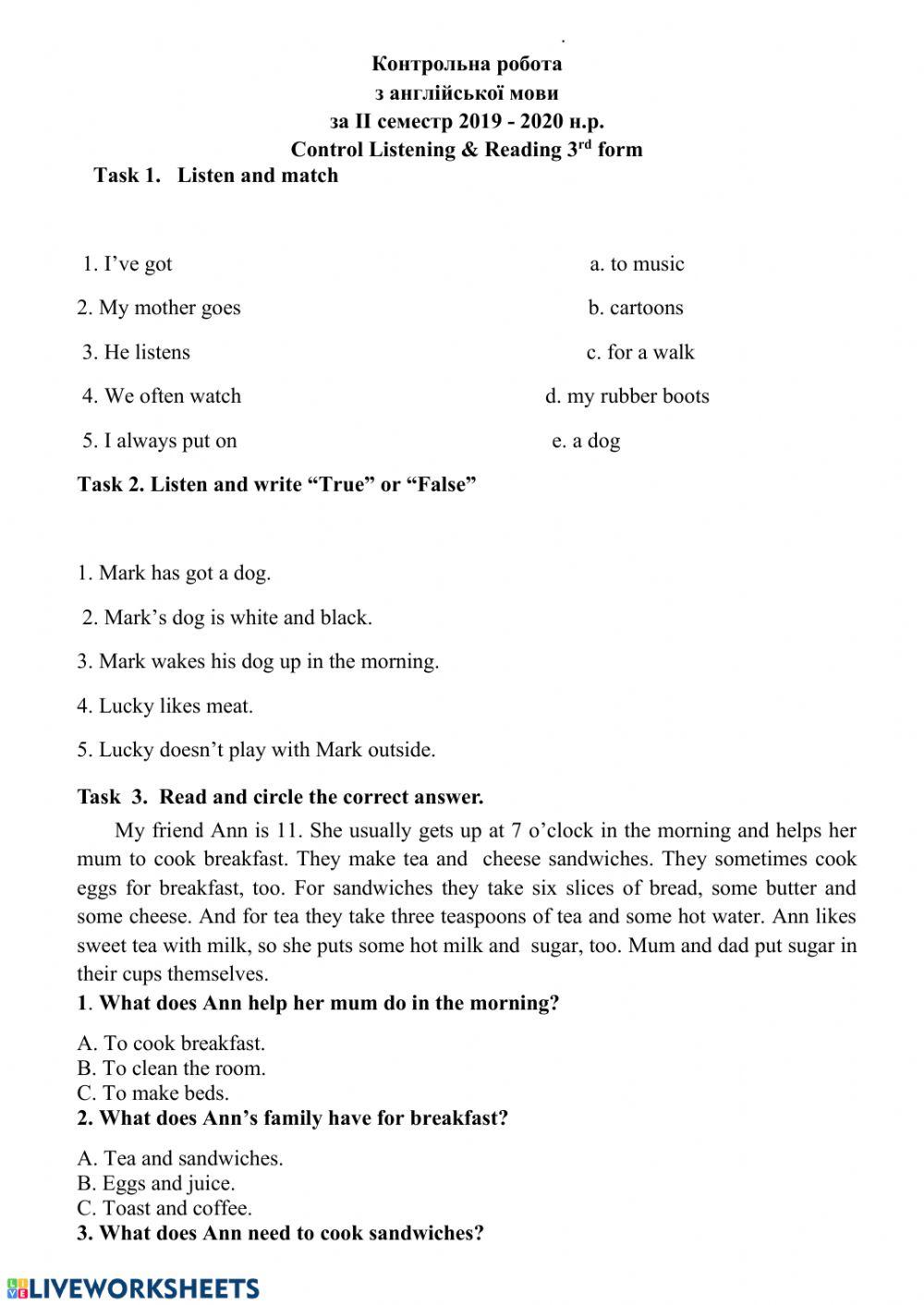 Listening And Reading Live Worksheets Listening And Reading Live Worksheets