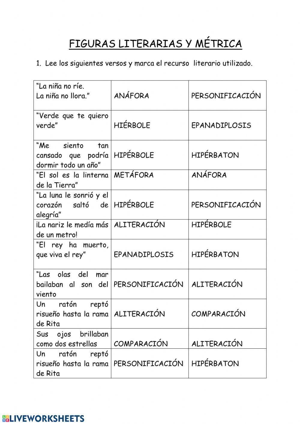 Recursos literarios y métrica Recursos literarios y métrica