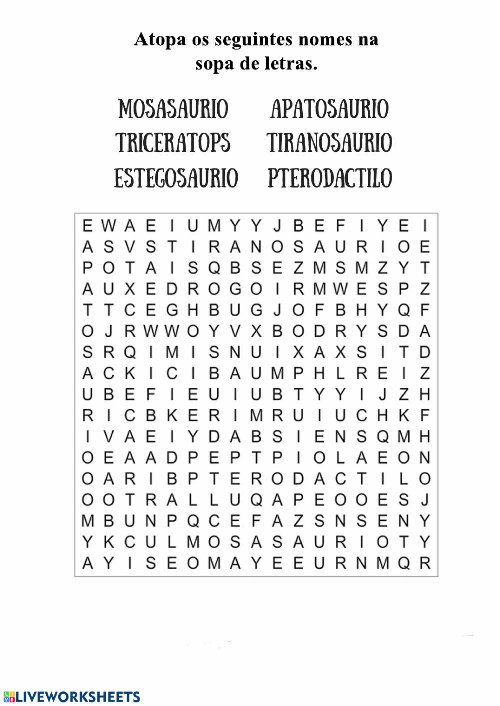 Sopa de letras dinosaurios