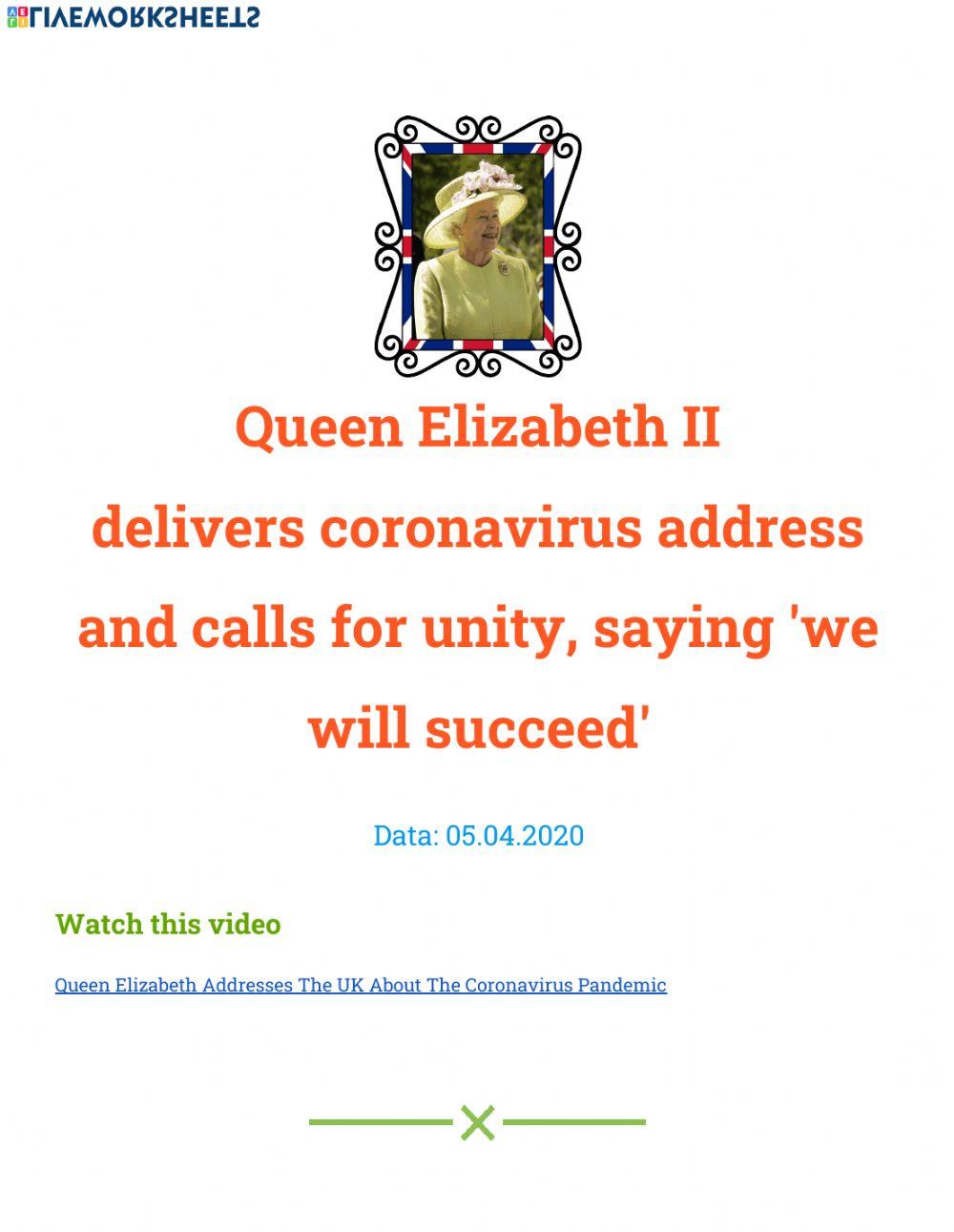 Queen Elizabeth II  delivers coronavirus address and calls for unity, saying 'we will succeed'