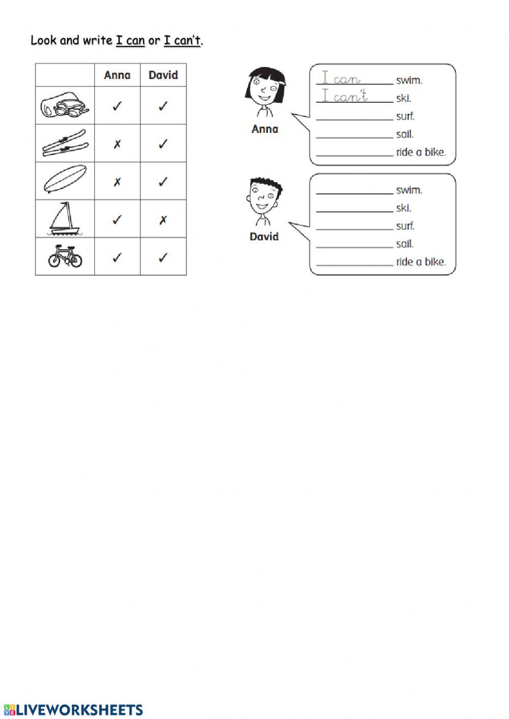 Write I can or I can't