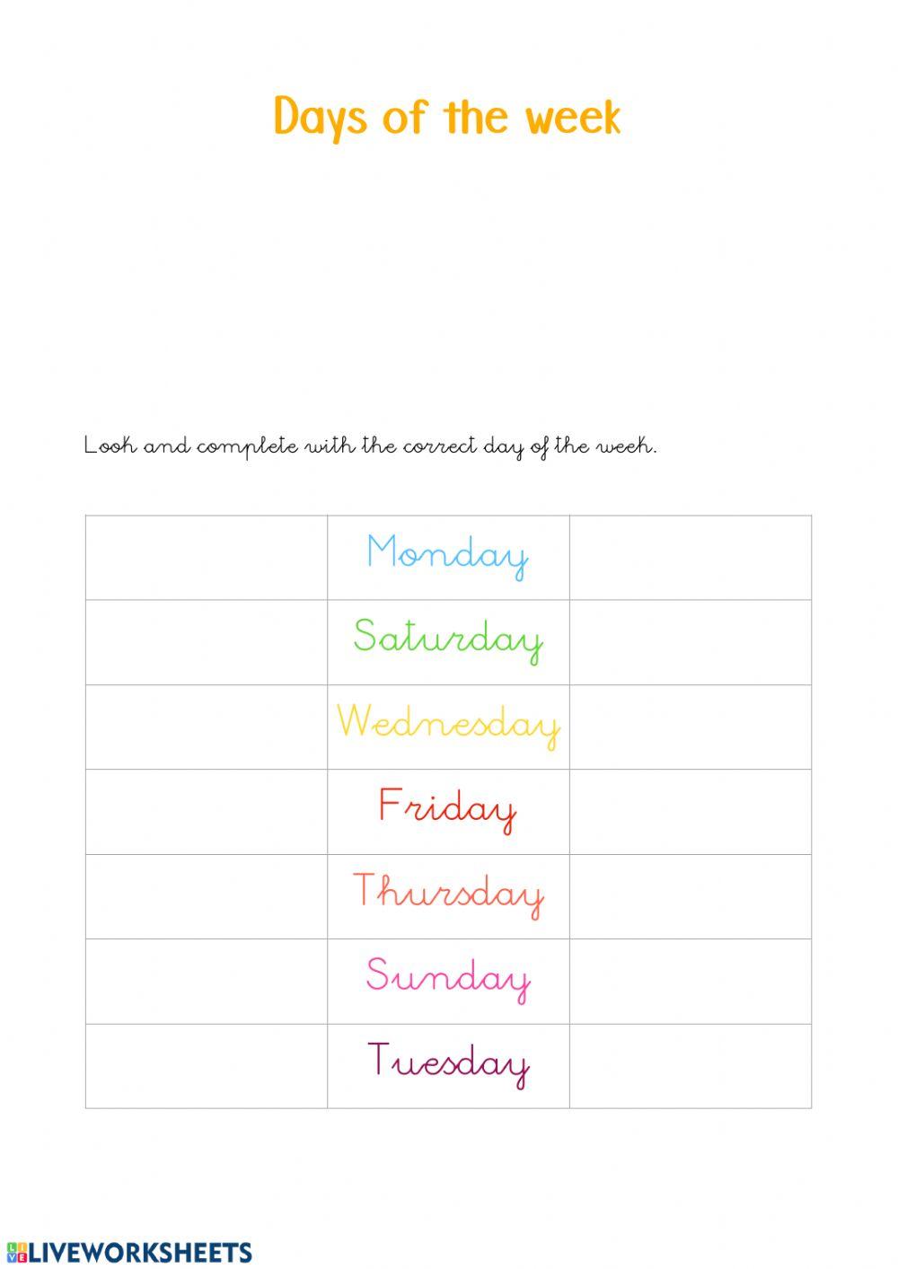Days of the Week Yesterday and Tomorrow Worksheet / Worksheet
